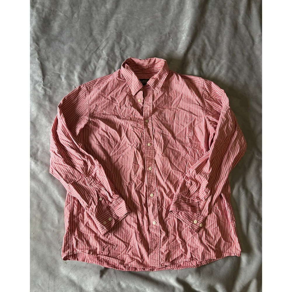 Eddie Bauer Mens XL Red White Striped Long Sleeve Button Down Cotton Shirt